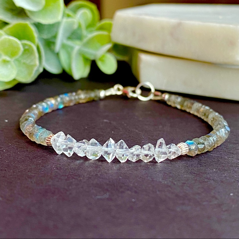 Herkimer Diamond & Labradorite Bracelet, Handmade beaded gemstone